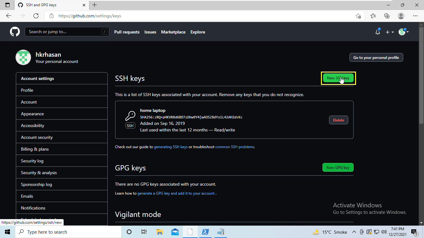 add-ssh-key-to-github-on-window-10