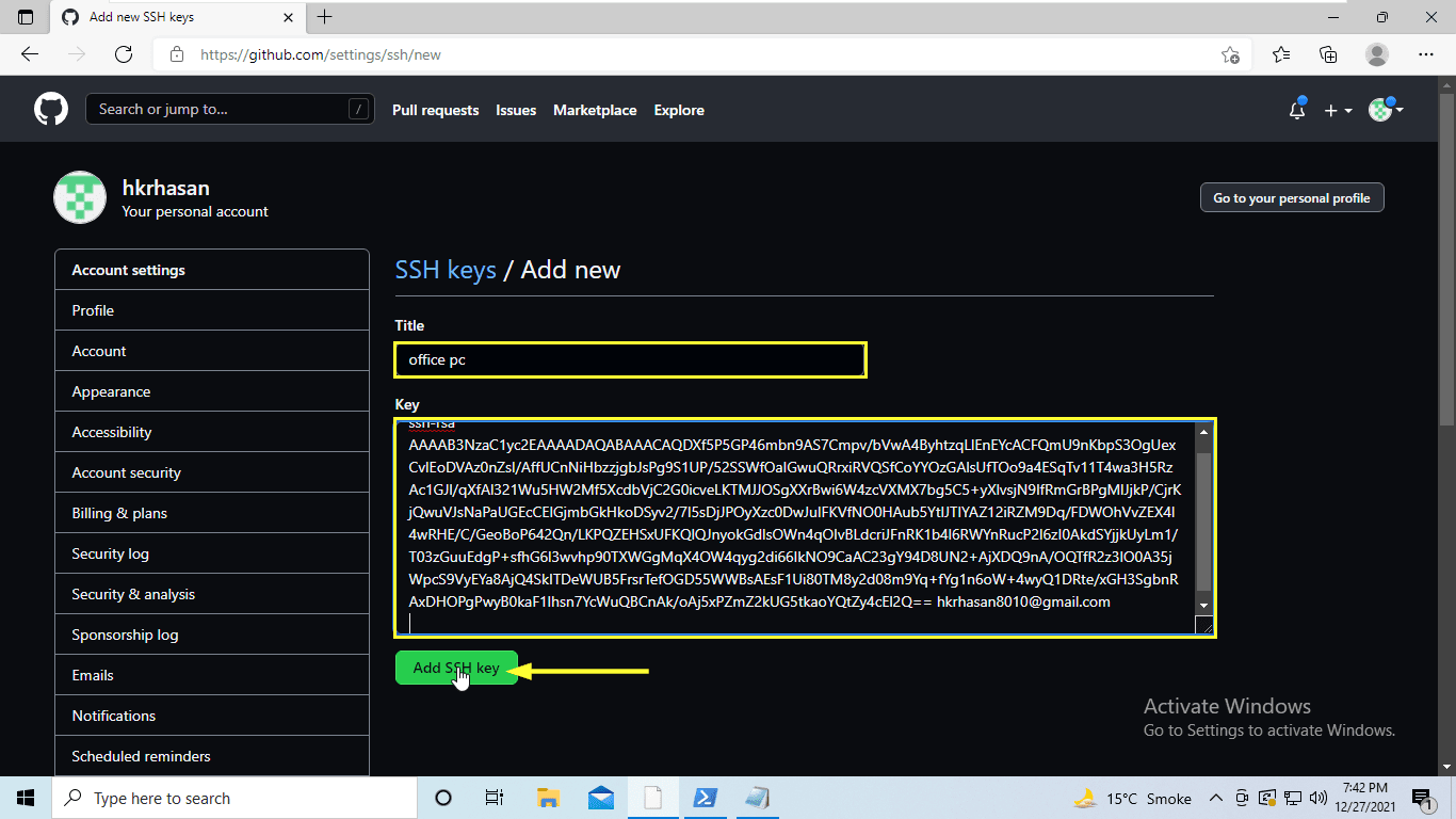 add-ssh-key-to-github-on-window-10