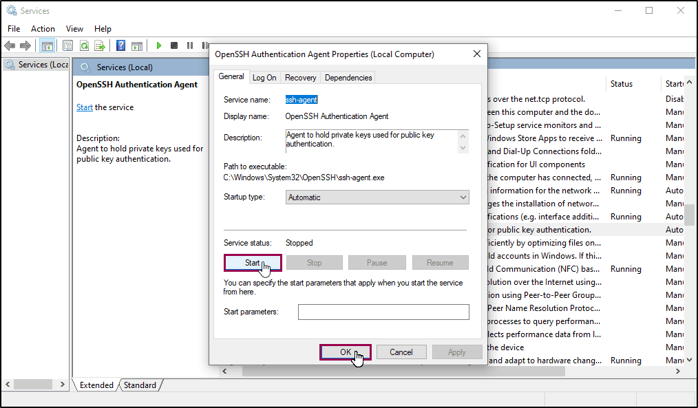 start-ssh-agent-services-on-window-10