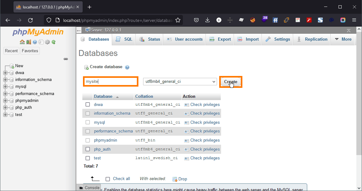 phpmyadmin-create-database