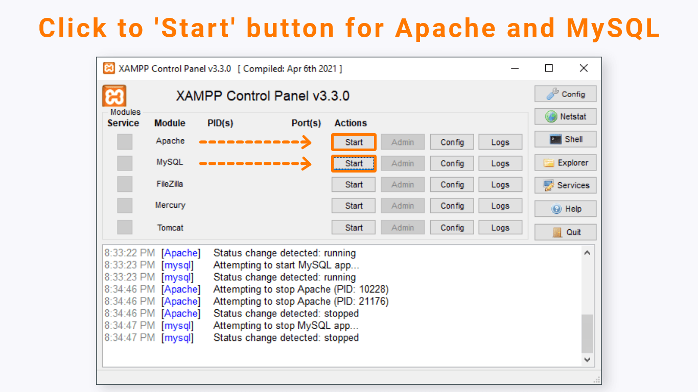 start-apache-and-mysql-service-on-xampp